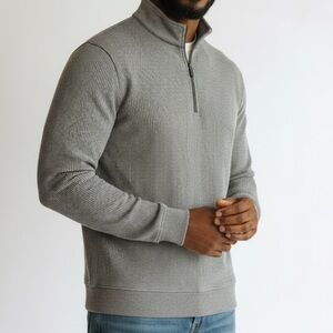 £ Hickey Freeman Striped Half Zip Golf Pullover Size L Light Gray Dark Gray